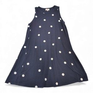 LOFT Navy Polka Dot Asymmetrical Swing Dress - Petite LP